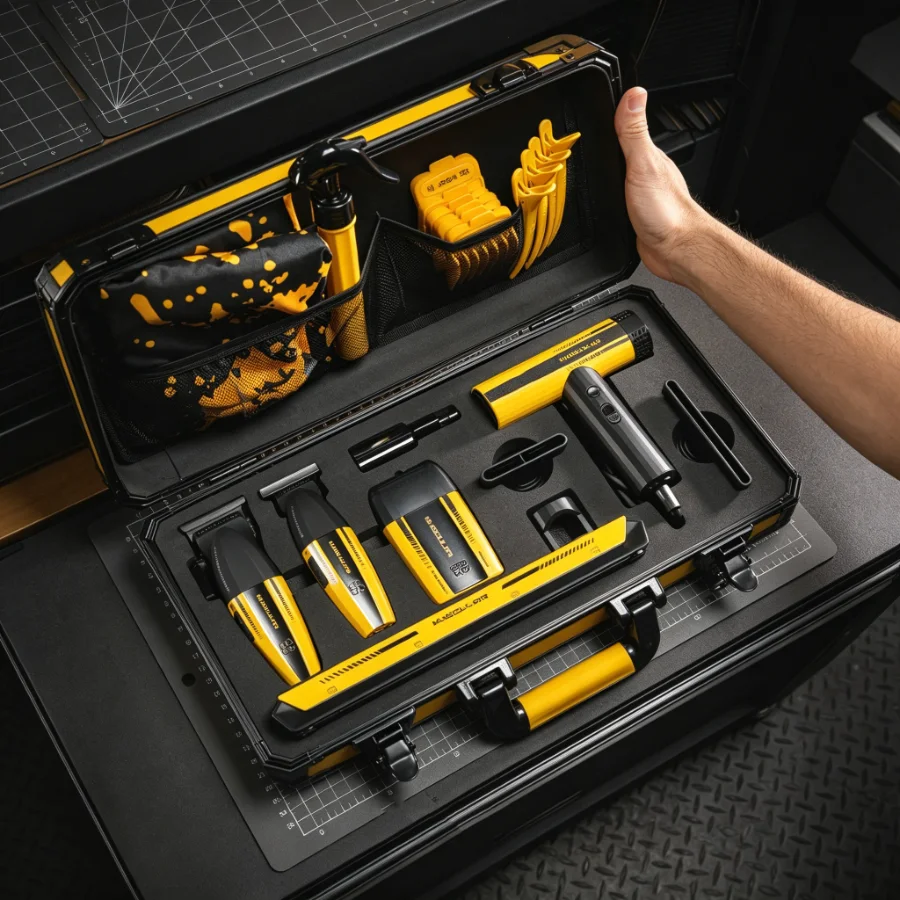 MUSCULAR Barber Kit with clipper, trimmer, shaver and dryer in a carrying case